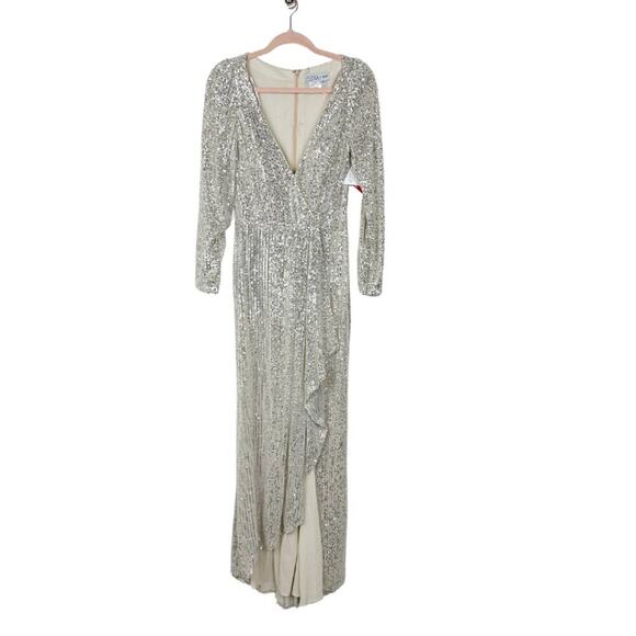 FLAWED - Mac Duggal Sequin Wrap Evening Gown Silver 8 #8490 - Picture 4 of 13